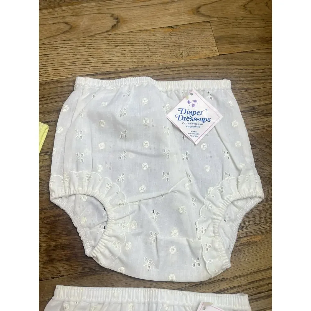 Vintage Baby Diaper Cover Lot White Eyelet Ribbon Bloomers & Outfit 6-12 Months